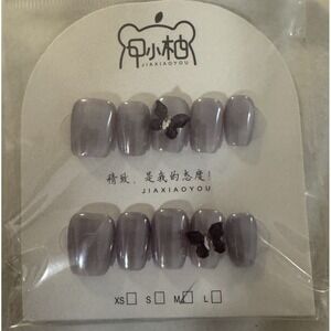 Short Square Purple Press‎ On Nails With Butterfly Design